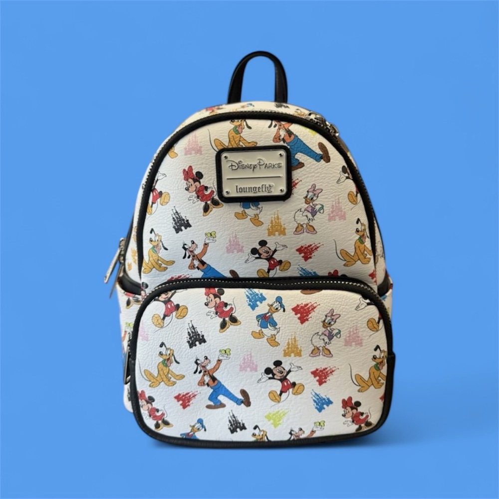 Disney Parks Fab 5 Mickey Minnie Goofy Donald Pluto Loungefly Mini Backpack